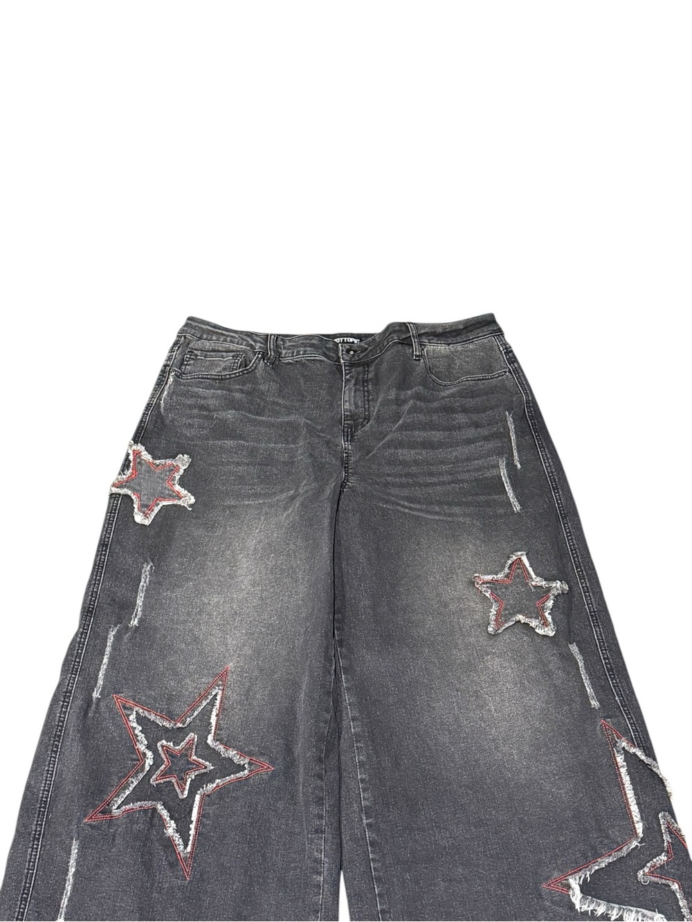 Hot Topic Red & Grey Distressed Stars Wide Leg Jeans Women’s Sz 16 - Picture 3 of 9